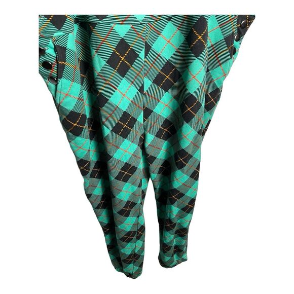 Shinesty Green & Black FrenchTerry Cloth Plaid‎ Overalls Size XL 90s Vibes - Picture 3 of 15
